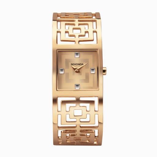 Rose Gold Case With Rose Dial & Rose Gold Tone Bracelet Ladies Classic Grecian Watch