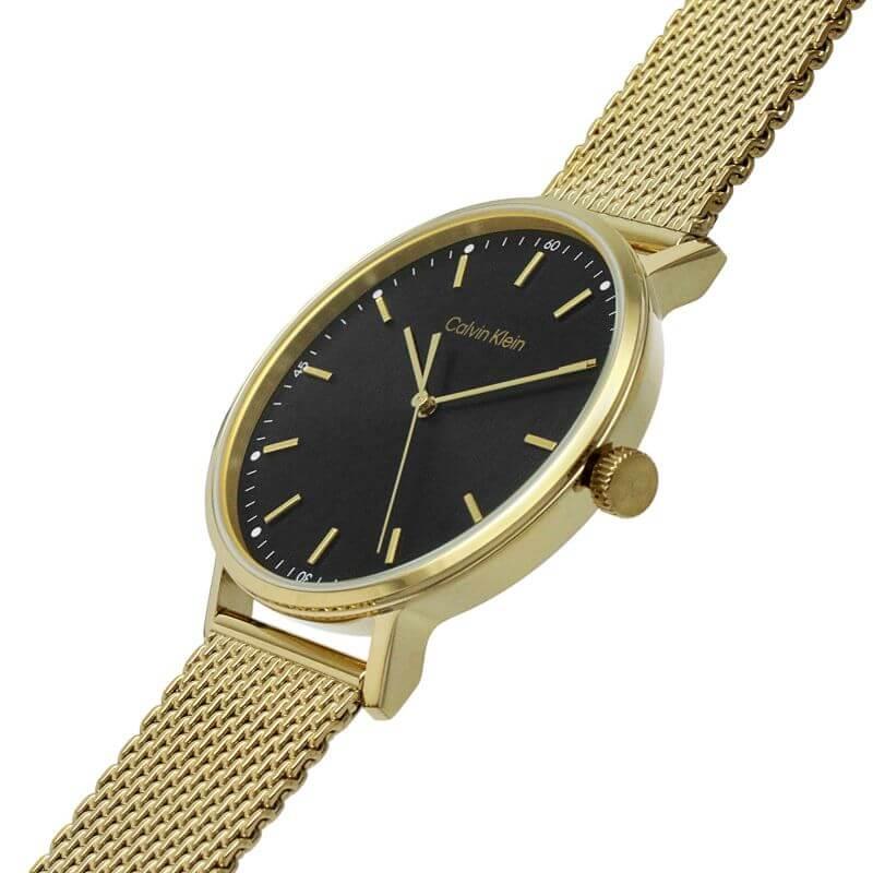 Modern Sunray Black Dial Gold Plated Mesh Bracelet Strap Gents Watch