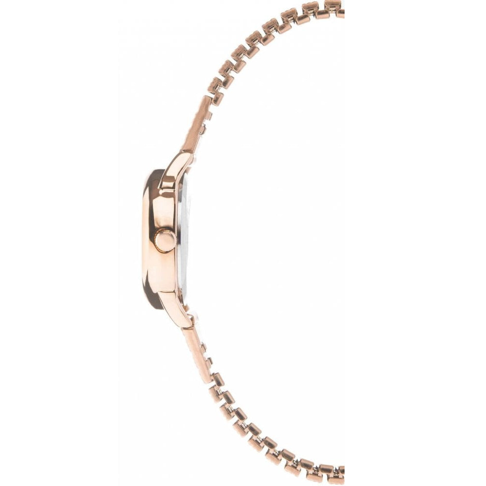 Rose Gold Plated Expander Bracelet Strap & Case With White Dial Ladies Watch