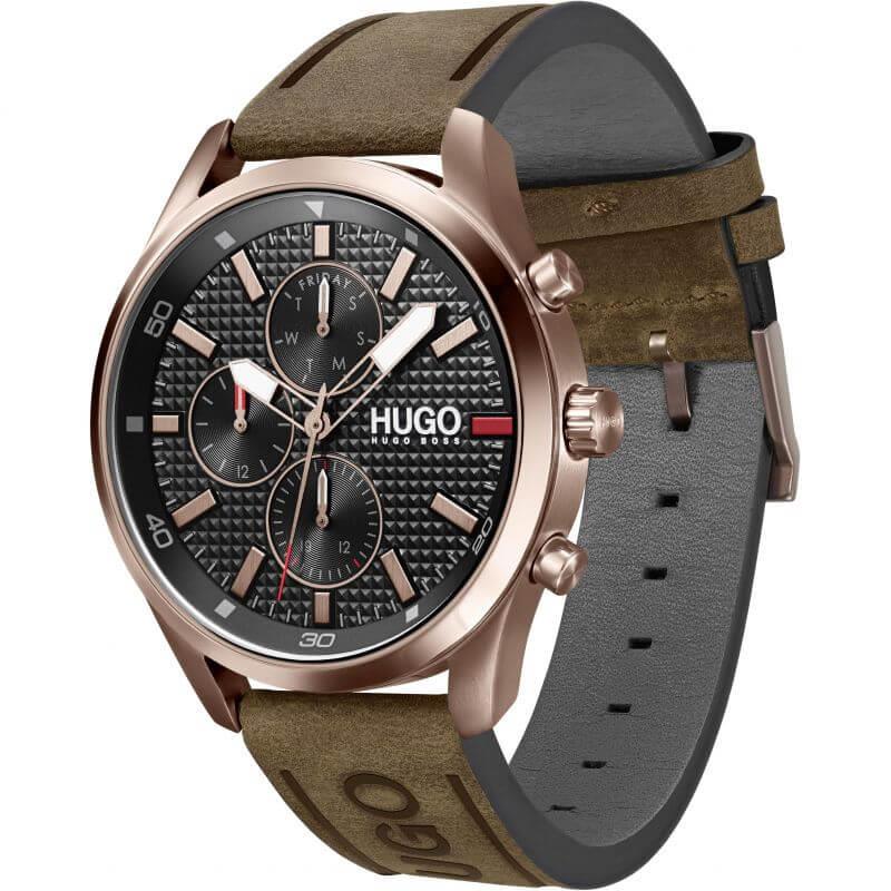CHASE Black Multifunctional Dial & Brown Leather Strap Gents Watch