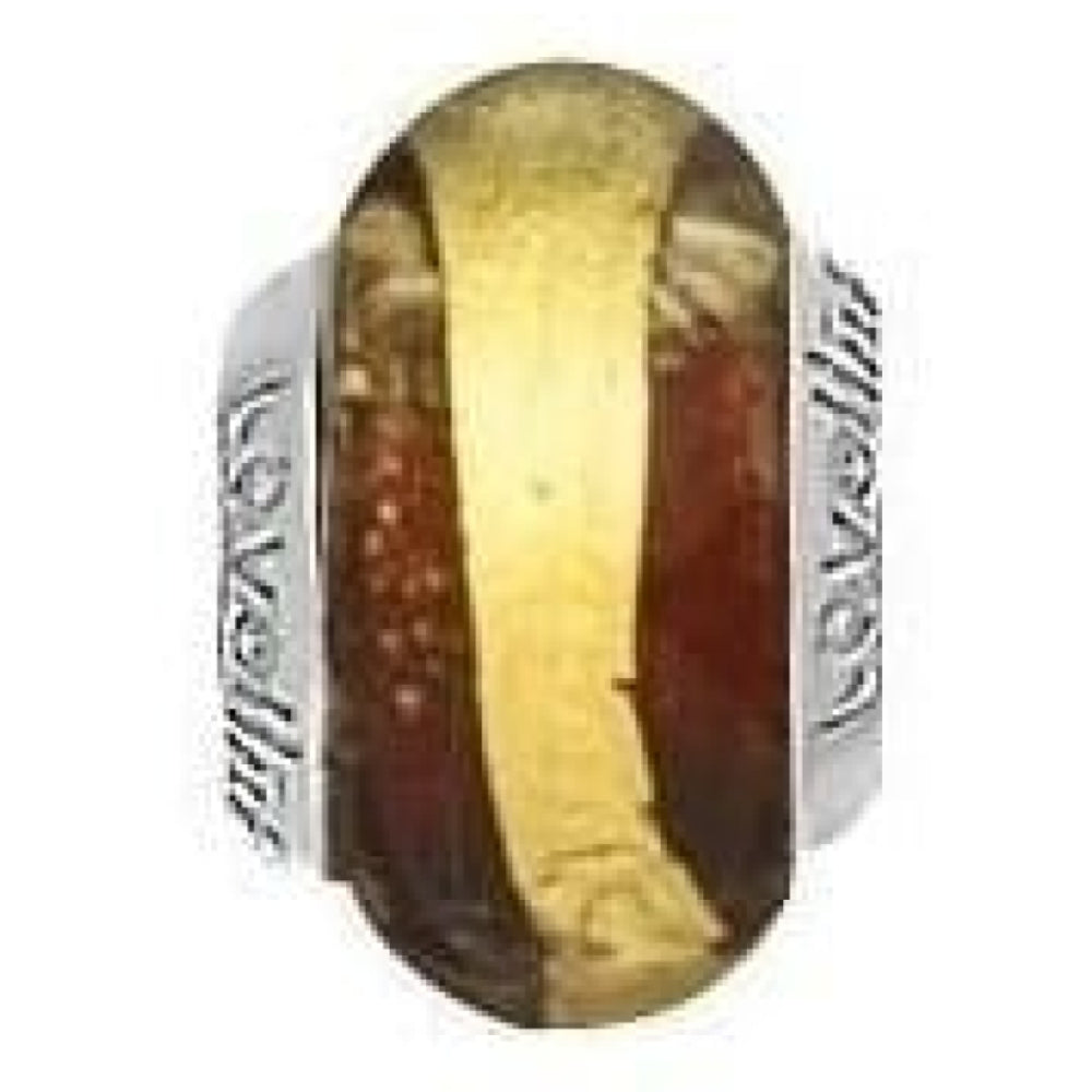 Sterling Silver Gold Ribbon With Amber Murano Glass Link