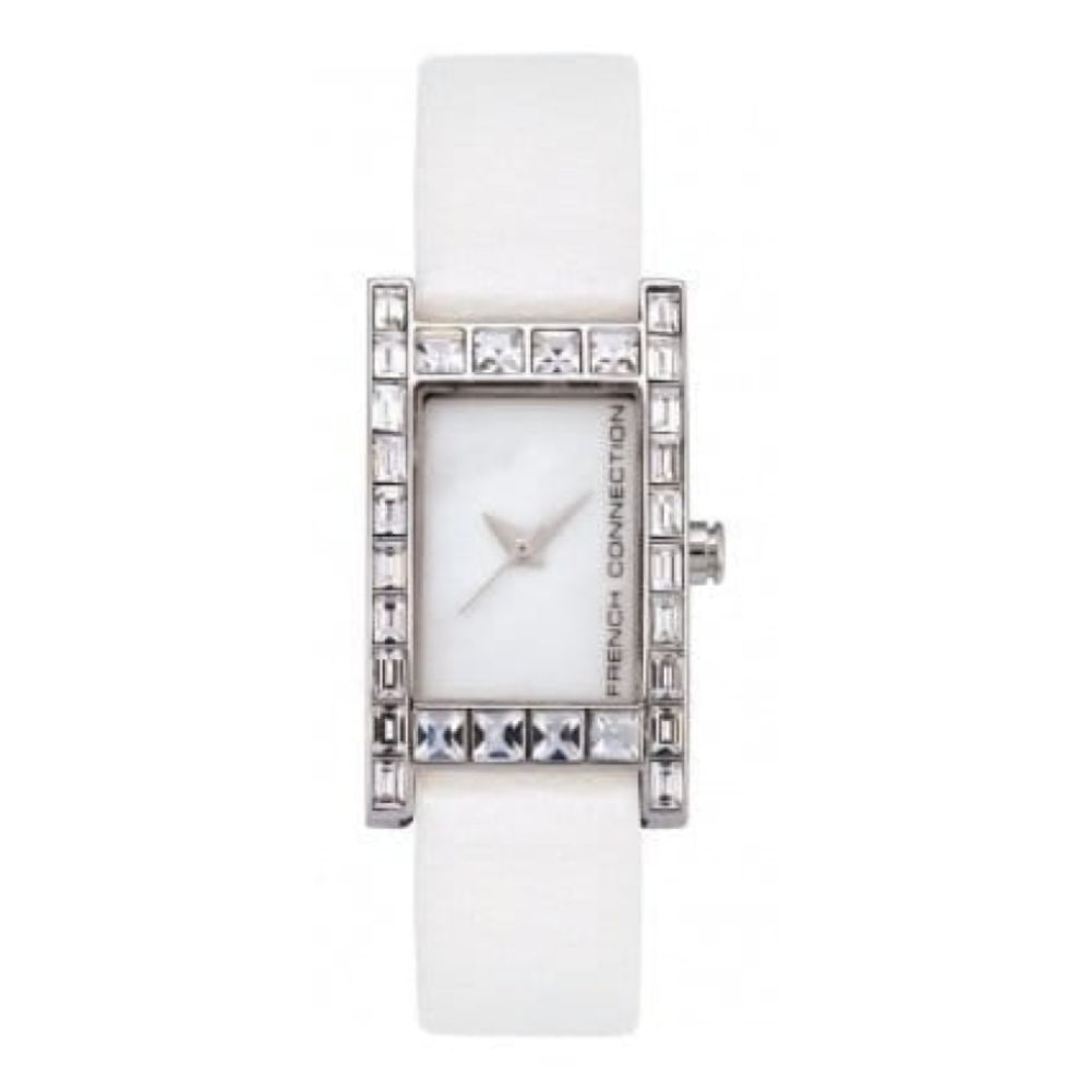 Ladies Crystal Stone Set And Cream Leather Wristwatch