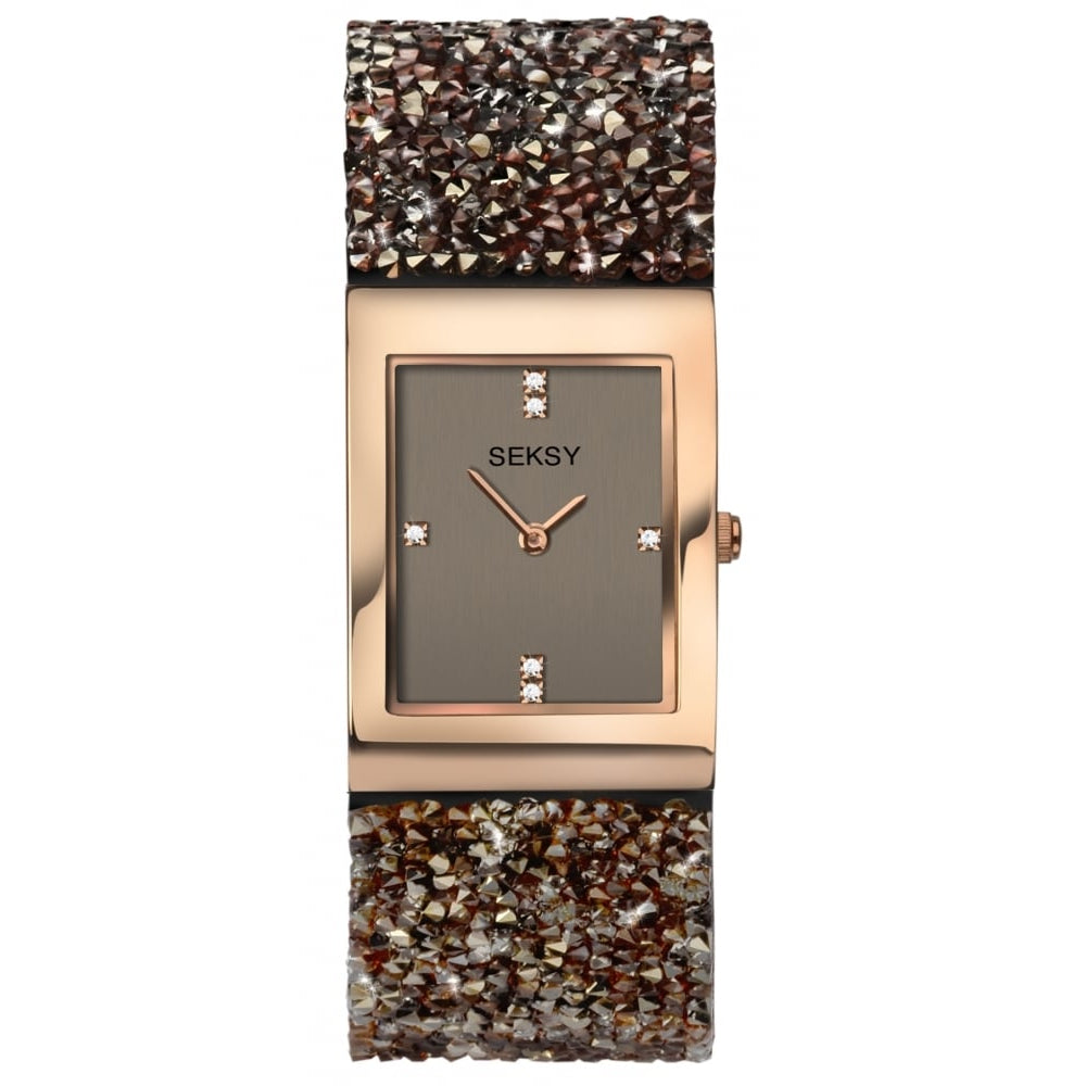 Rose Gold Plated Reactangle Grey Dial With Bracelet & Leather Strap Ladies Watch