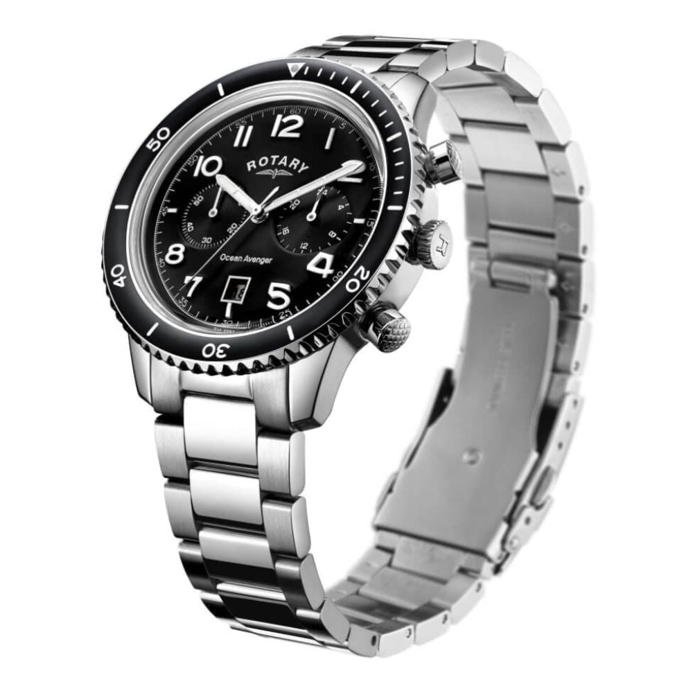 Mens Black Face Steel Bracelet Chronograph Watch