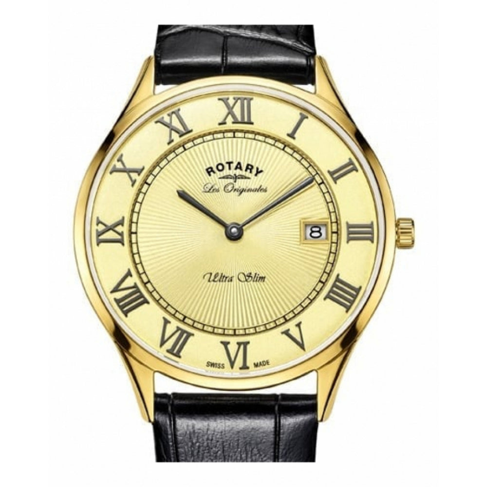 Ultra Slim Gold Plated Leather Strap Swiss Gents Wristwatch