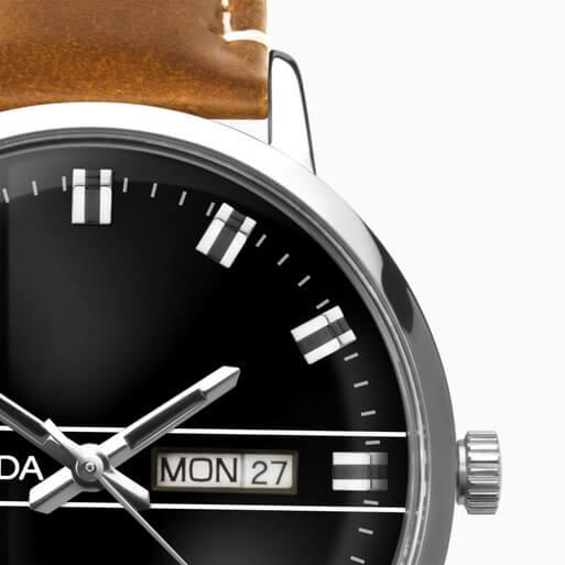 Silver Case With Black Dial & Tan Leather Strap Men's Heritage Watch