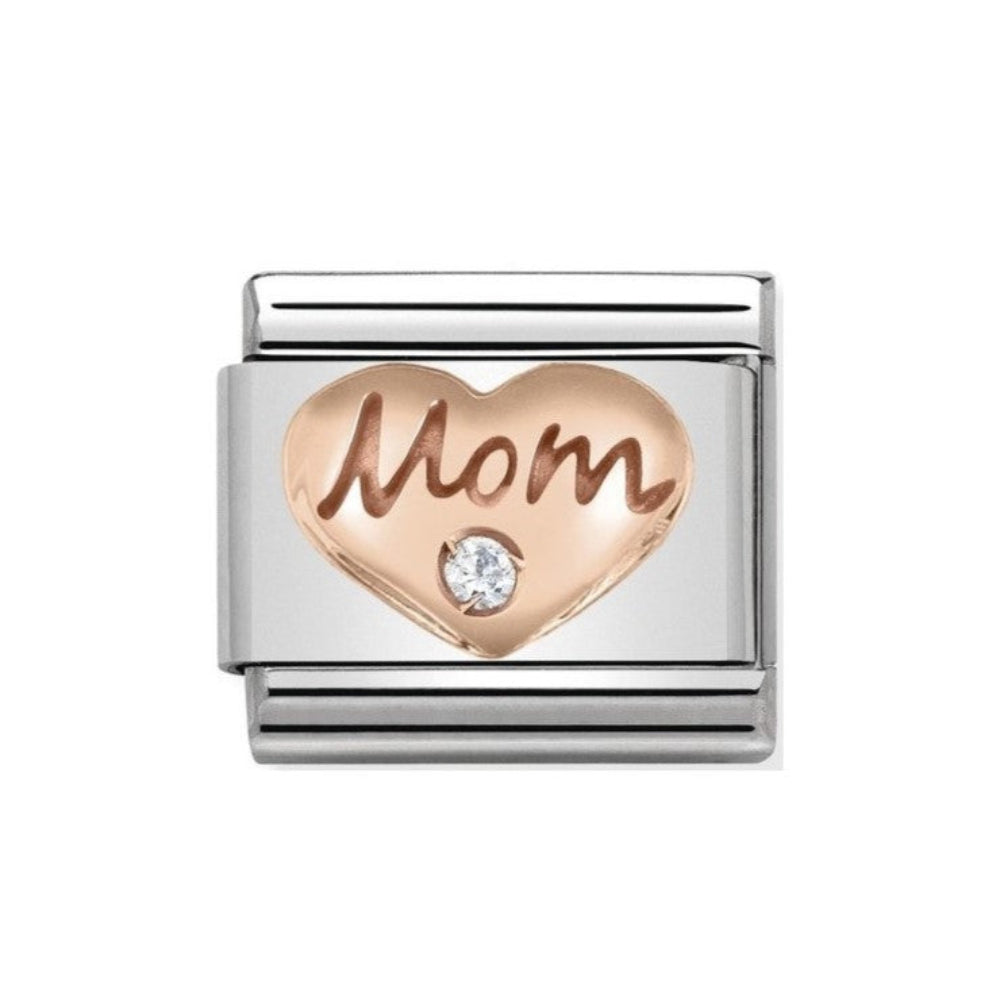 Composable Classic Mom Heart Symbol In Stainless Steel With 9K Rose Gold And CZ Charm