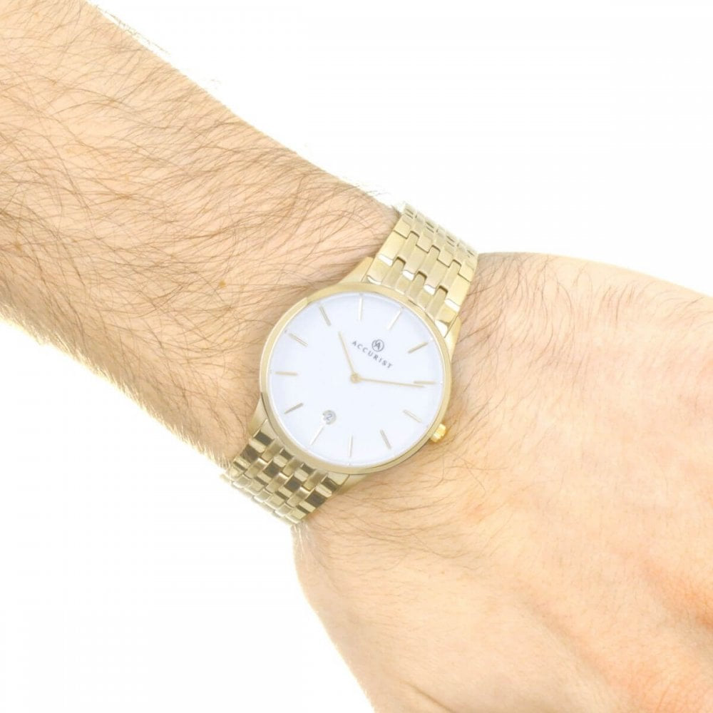 Gold Plated White Ceramic Dial With Bracelet Strap Gents Watch
