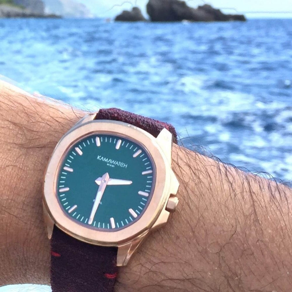 Royal Green Dial & Brown to Green & Grey Camouflage Leather Strap Wristwatch