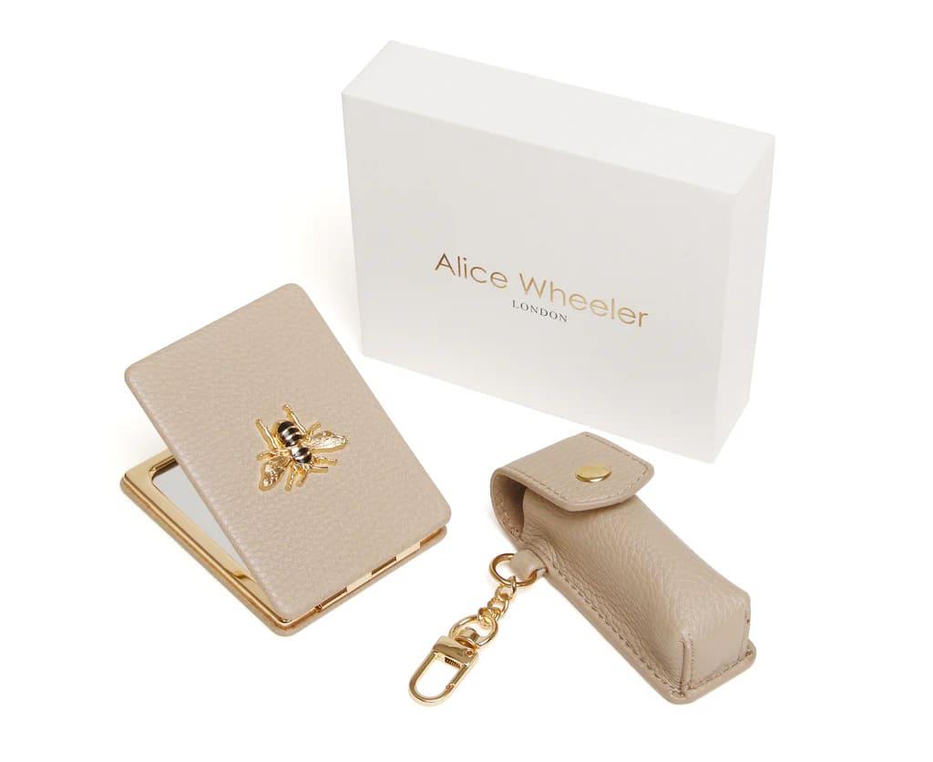 Oblong Compact Mirror & Lipstick Holder Gift Set In Stone