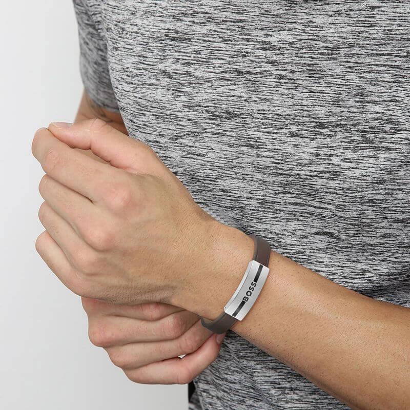 Luke SS Brown Leather Band Mens Bracelet