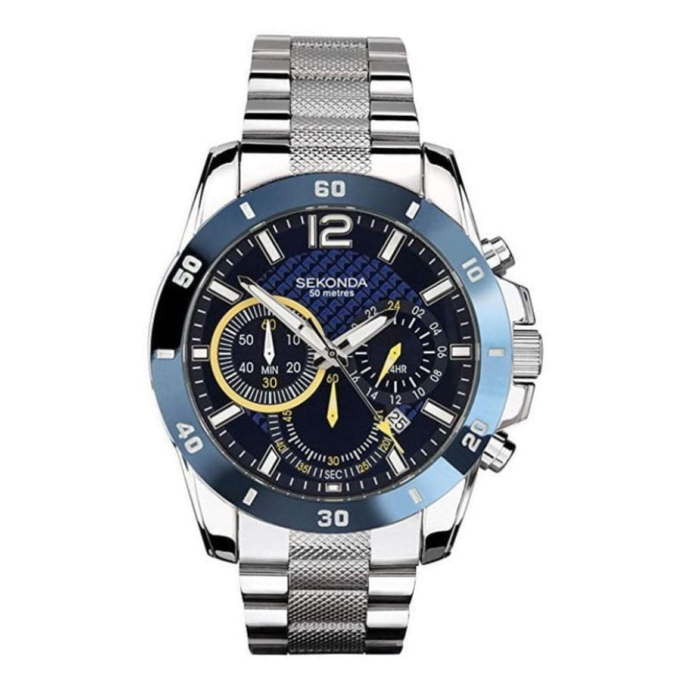 Stainless Steel Case With Blue Pattern Chronograph Dial & Bracelet Strap Gents Watch