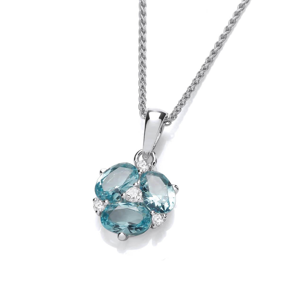 Silver & Aqua Cubic Zirconia Lily Pendant With Silver Chain