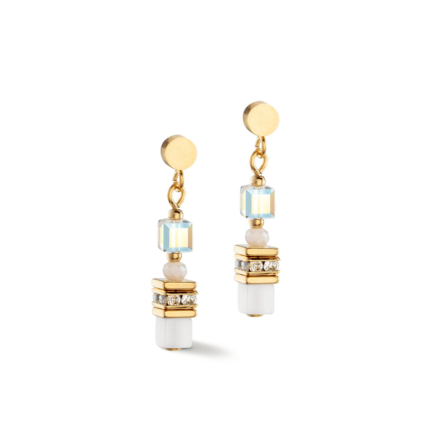 Mini Cubes White Gold Earrings With Stickpin