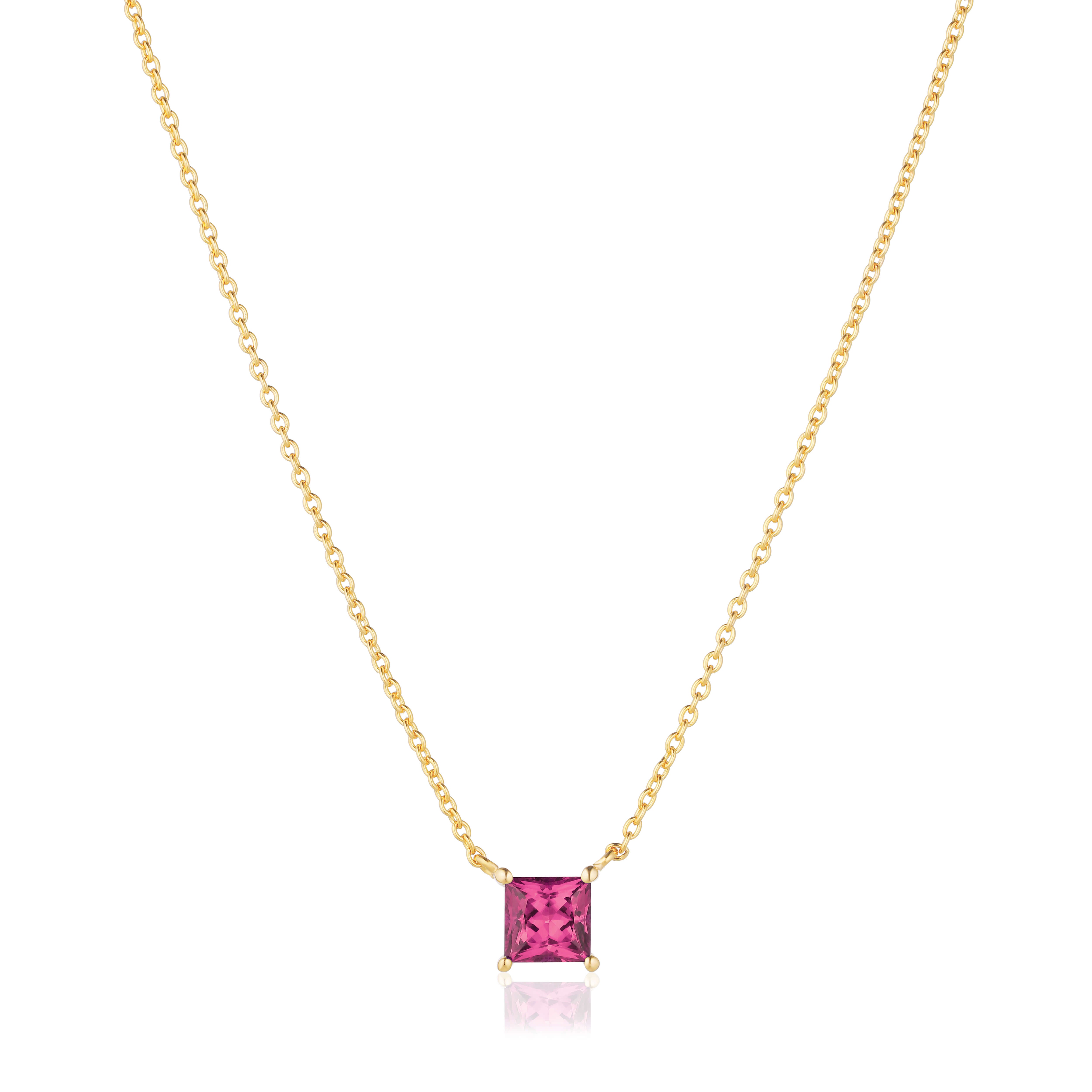 Ellera Quadrato Necklace In 18k Gold Plated With Pink Zirconia