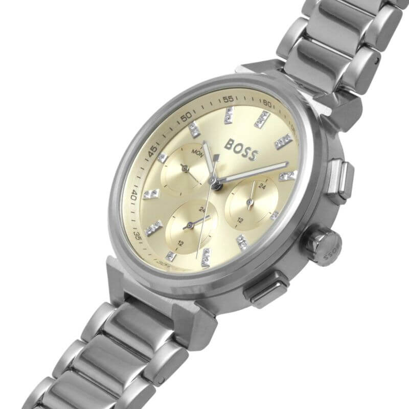 One Champagne Chronograph Dial SS Bracelet Strap Ladies Watch