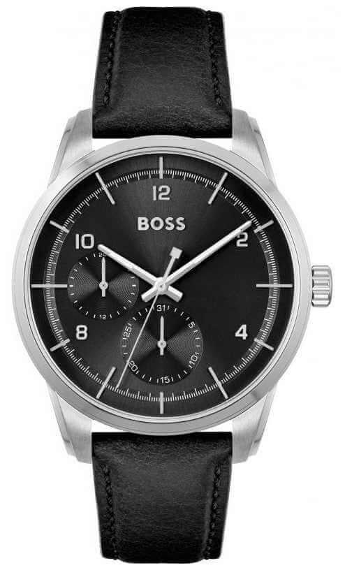 Sophio Black Dial & Leather Strap Multifunction Gents Watch
