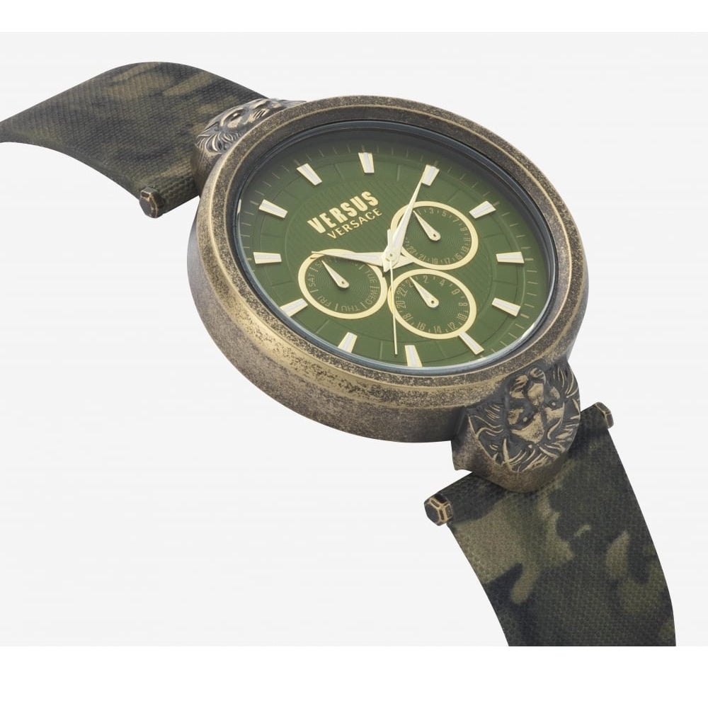 Victoria Harbour Stainless Steel IPYG CS Green Dial With Camouflage Leather Strap Watch