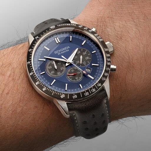 Silver Case With Blue Dial & Stainless Steel Bracelet Men's Chronograph Watch