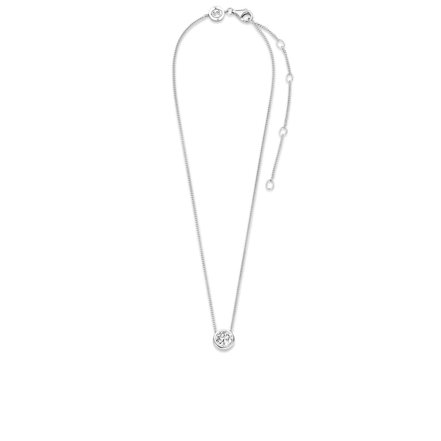 Rhodium Plated Round CZ Pendant Necklace