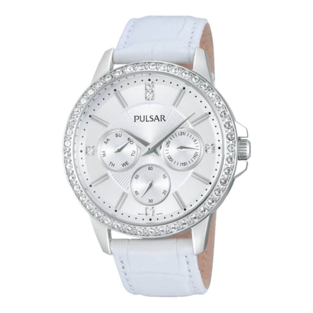 Womens White Diamonds Leather Strap Watch