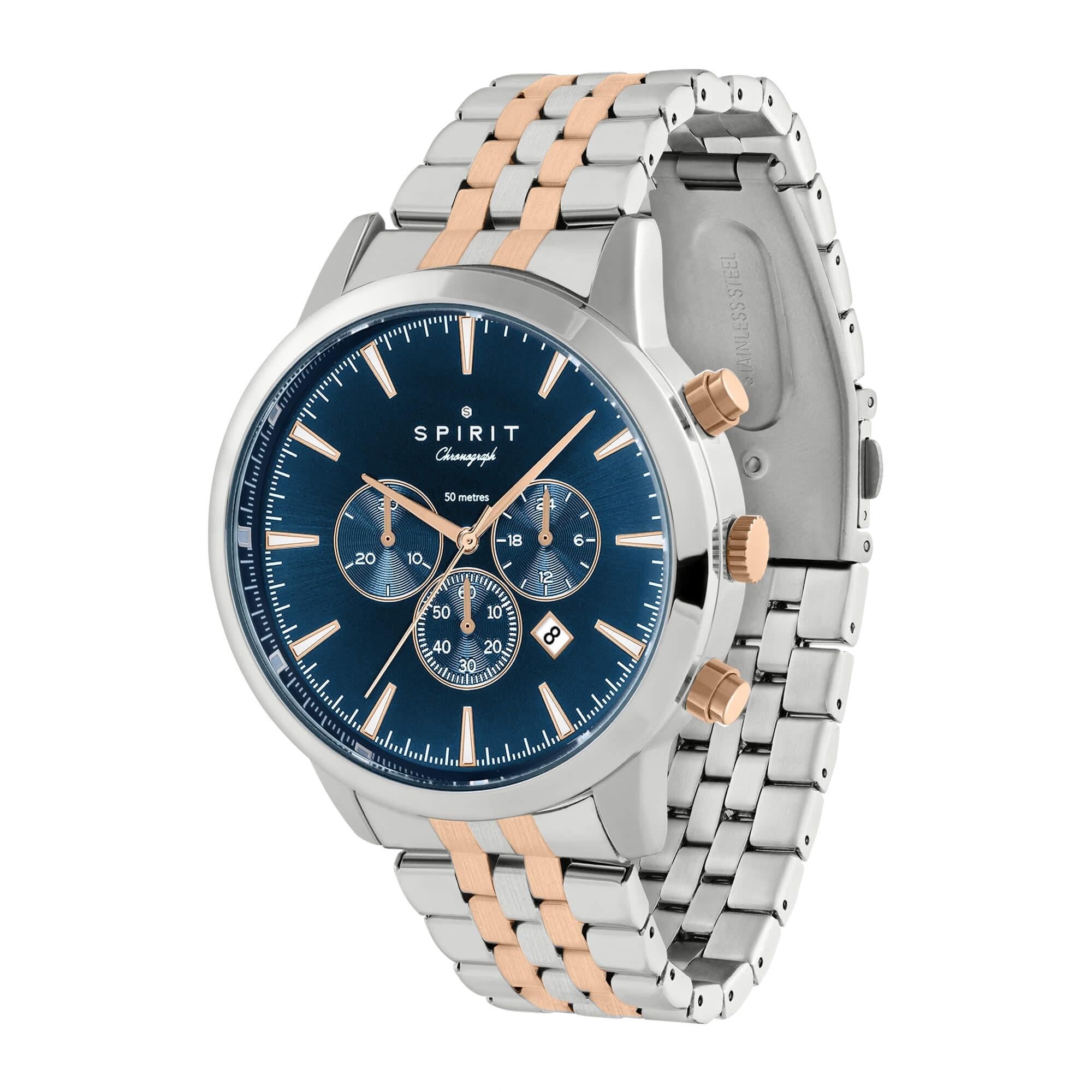 Gents Polished Silver & Rose Gold Chronograph Bracelet Watch