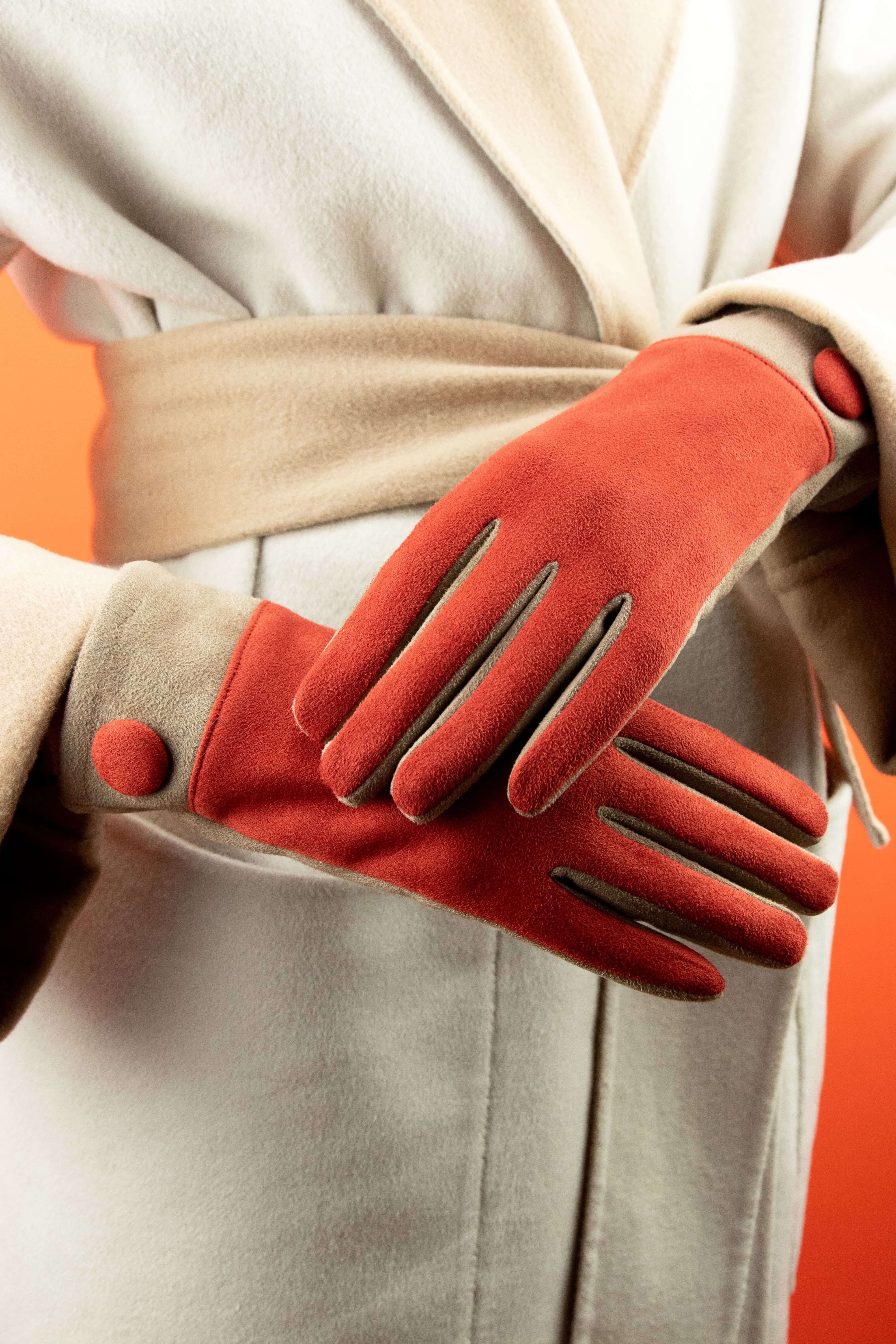 Darcy Faux Suede Gloves - Rust