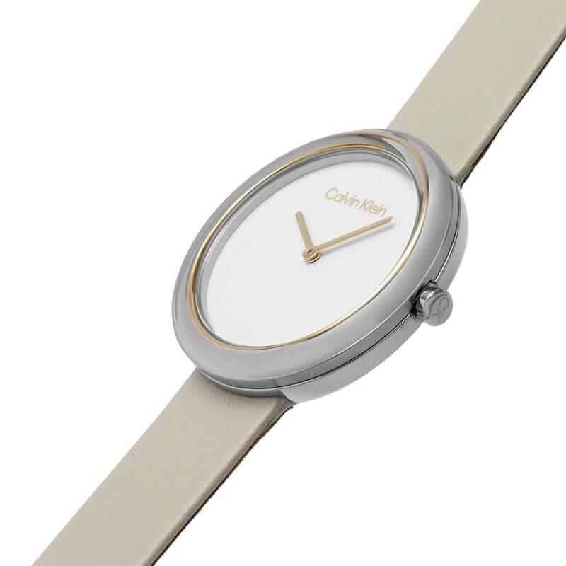 Twisted Bezel White Dial & Cream Leather Strap Ladies Watch