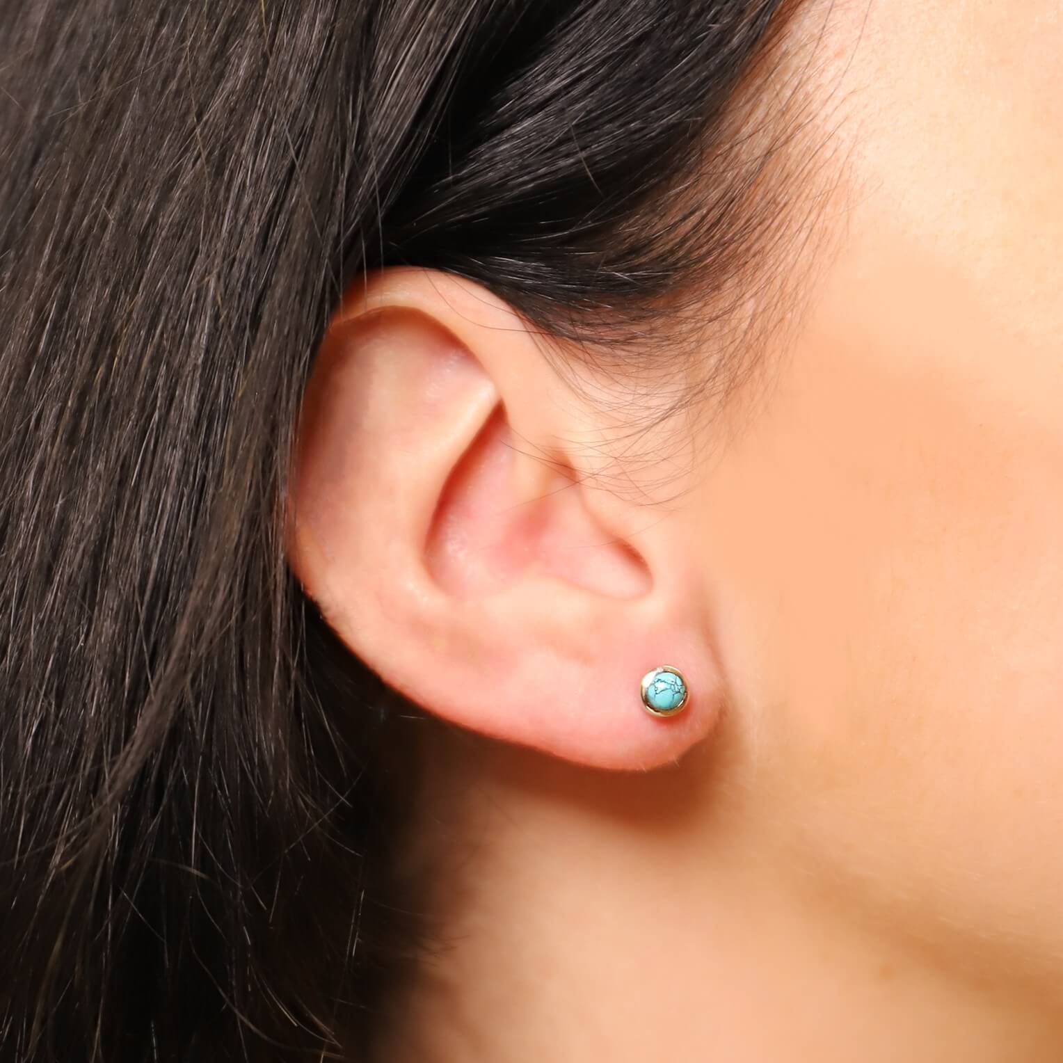 Turquoise Silver Round Stud Earrings