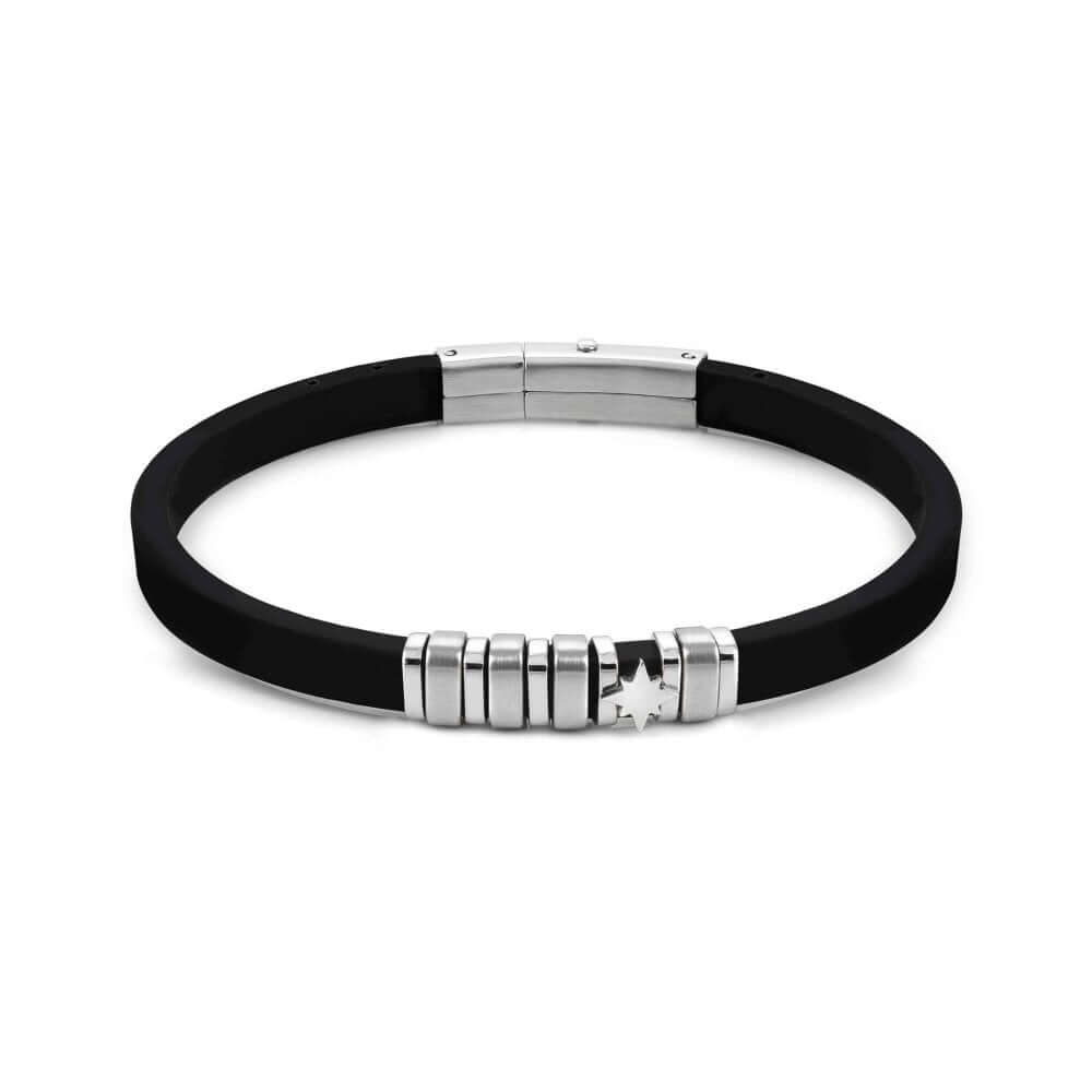 City Stainless Steel & Rubber Wind Rose Bracelet