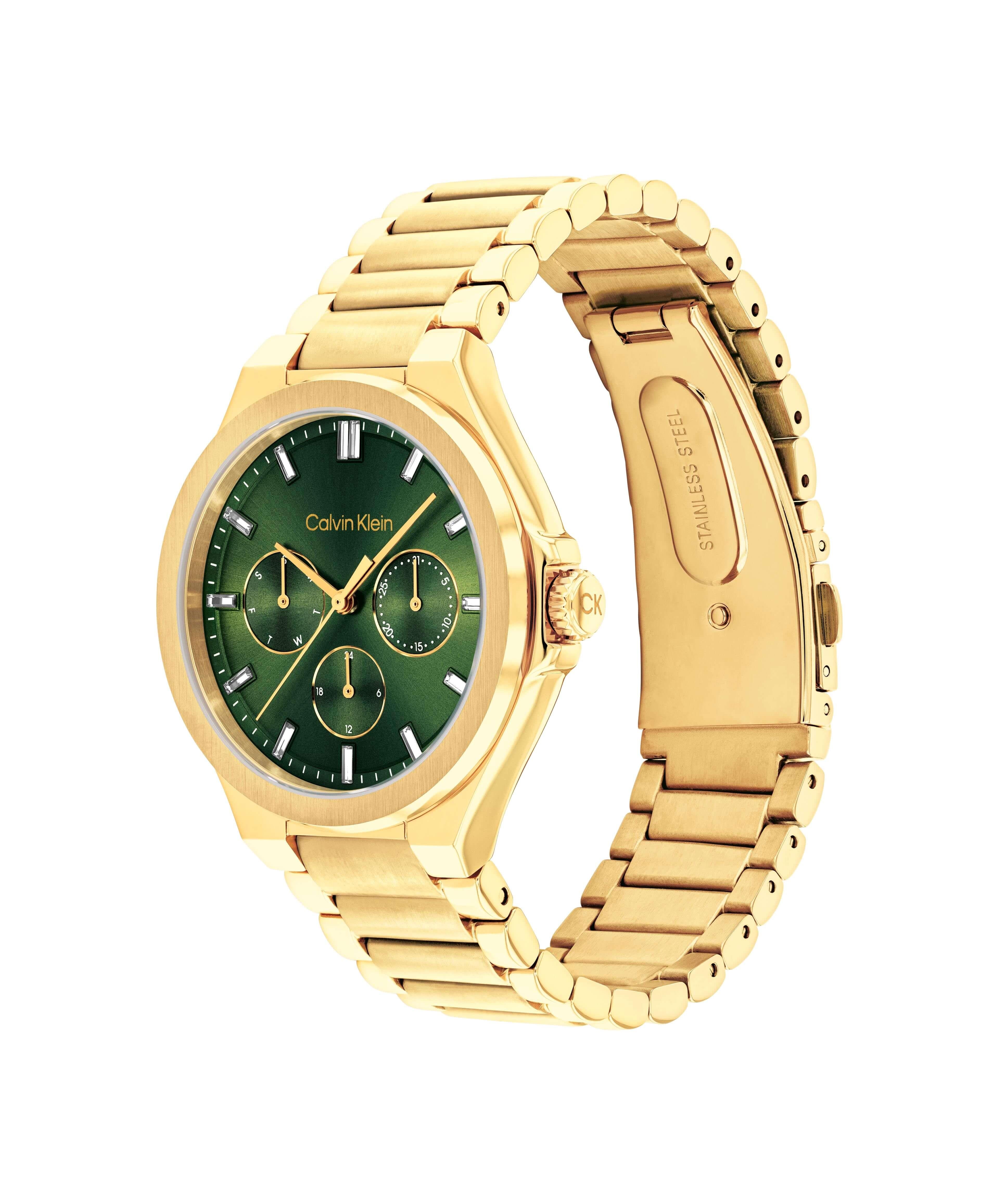 Vibrancy Green Multifunctional Dial With Gold Plated Bracelet Strap Ladies Watch