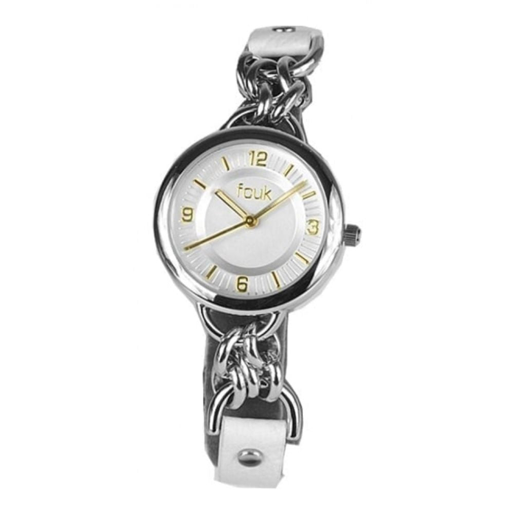 Ladies Quartz Watch With White Leather Strap