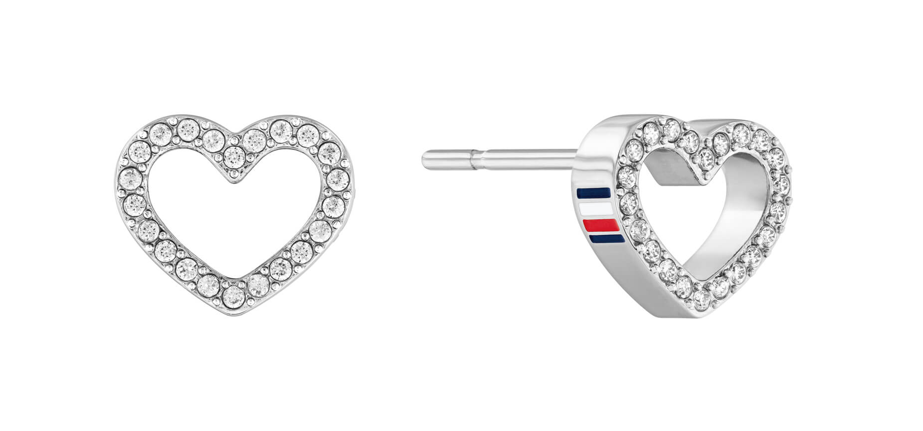 Stainless Steel & Crystal Open Heart Stud Earrings