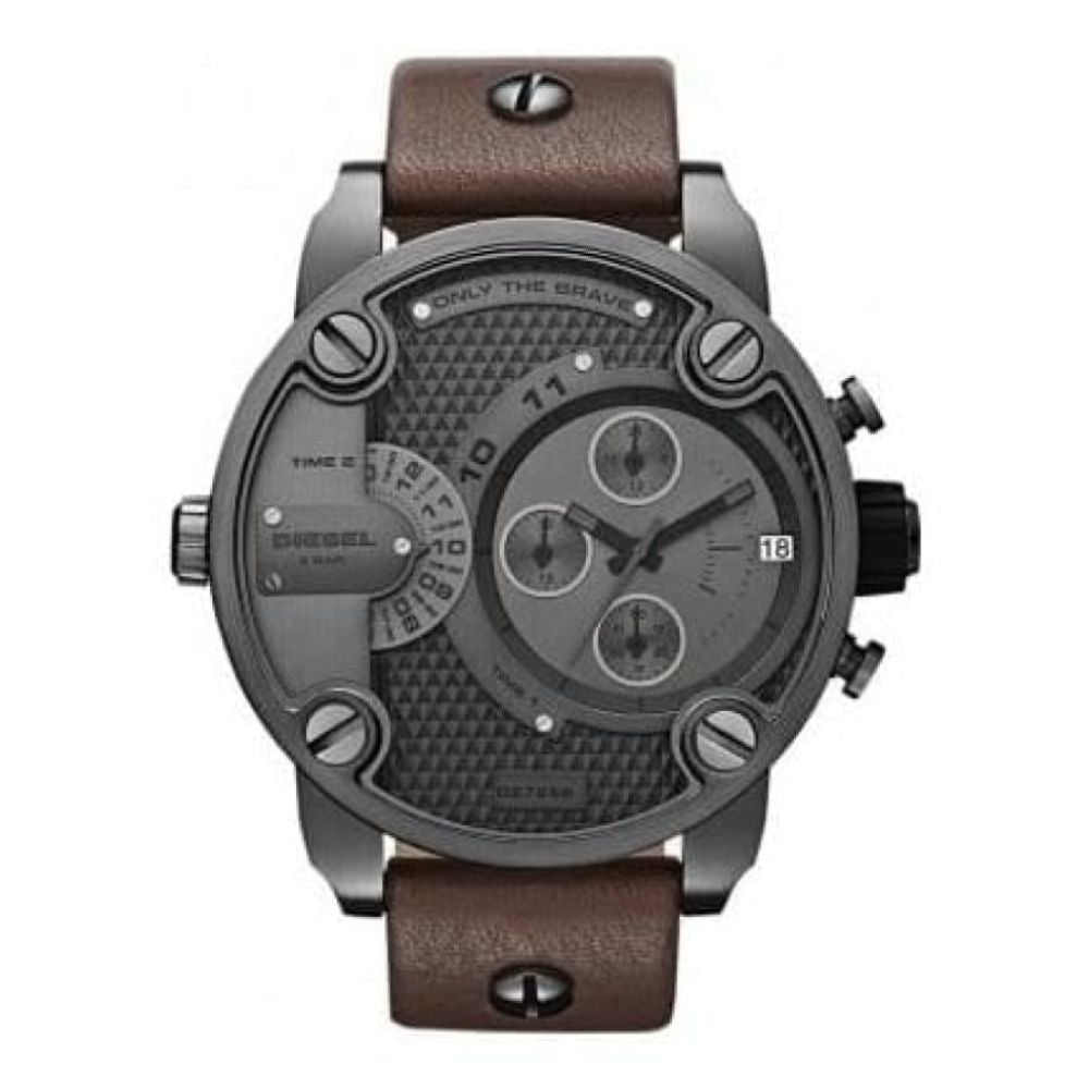 Gents Large Dual Timepiece Leather Strap Watch