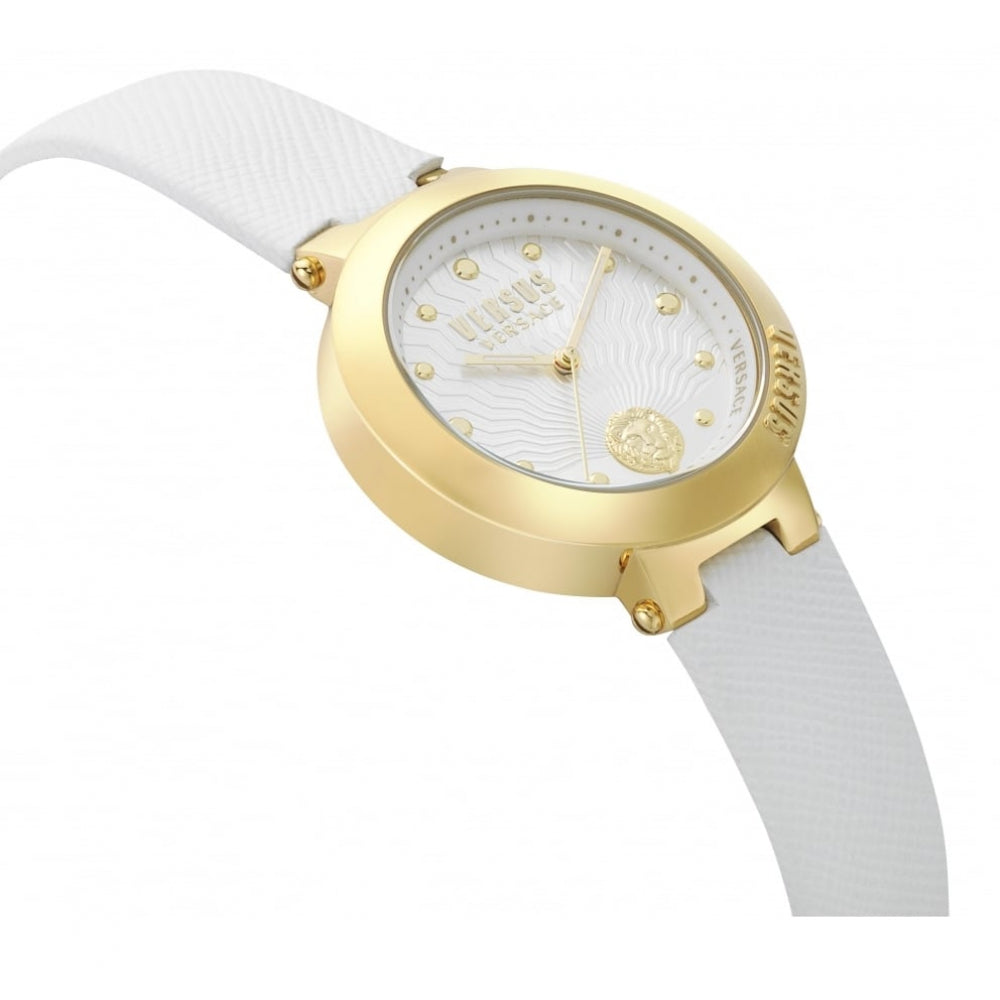 Lantau Island IP Yellow Gold Dial With White Leather Strap Watch