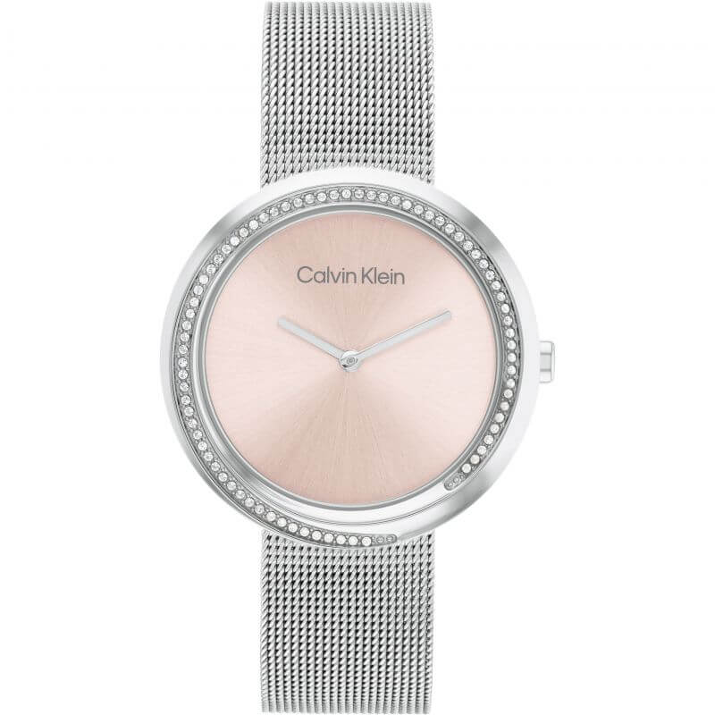 Twisted Bezel Pink Dial SS Mesh Strap Watch