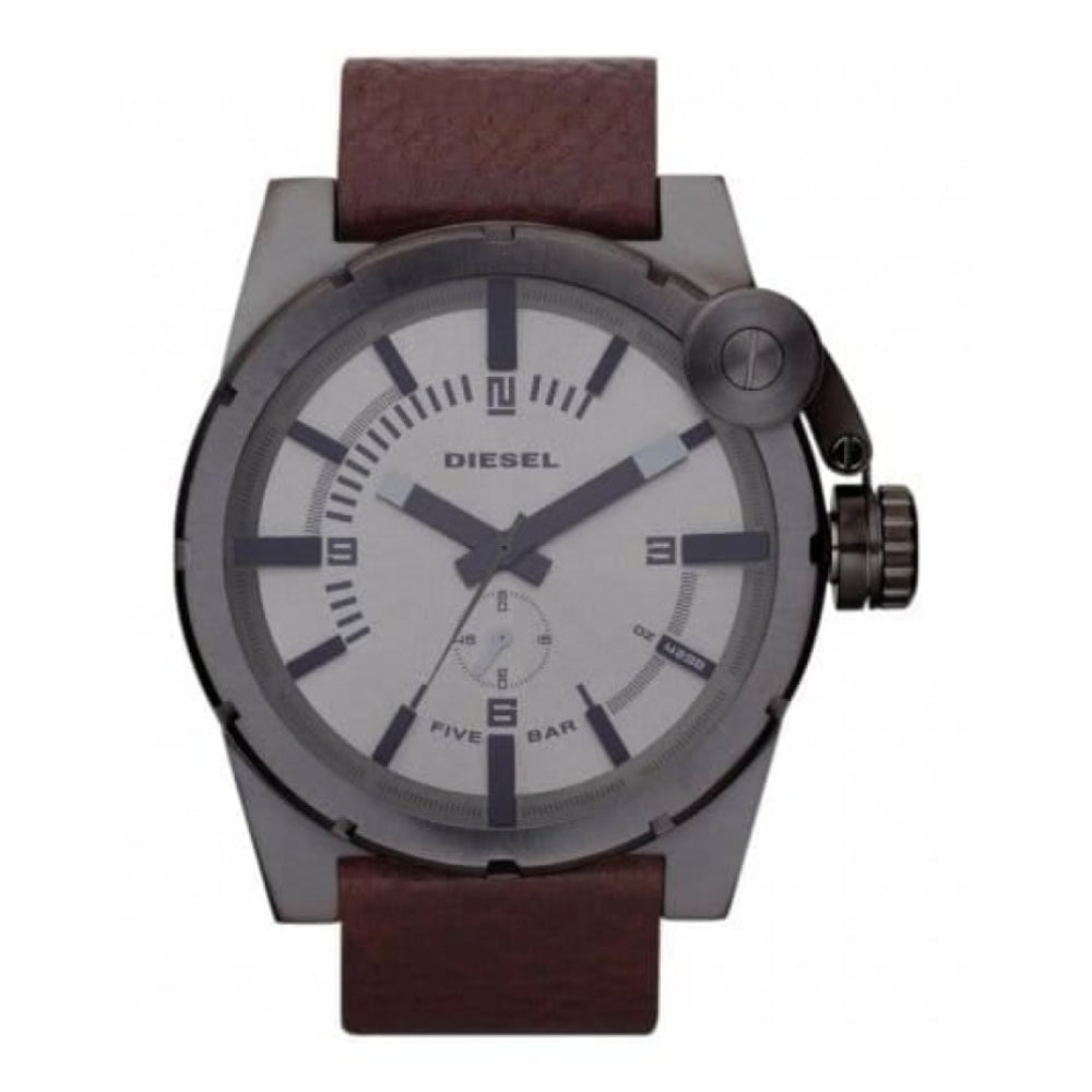 Gents Brown Leather & Black Ion Plated Steel Watch
