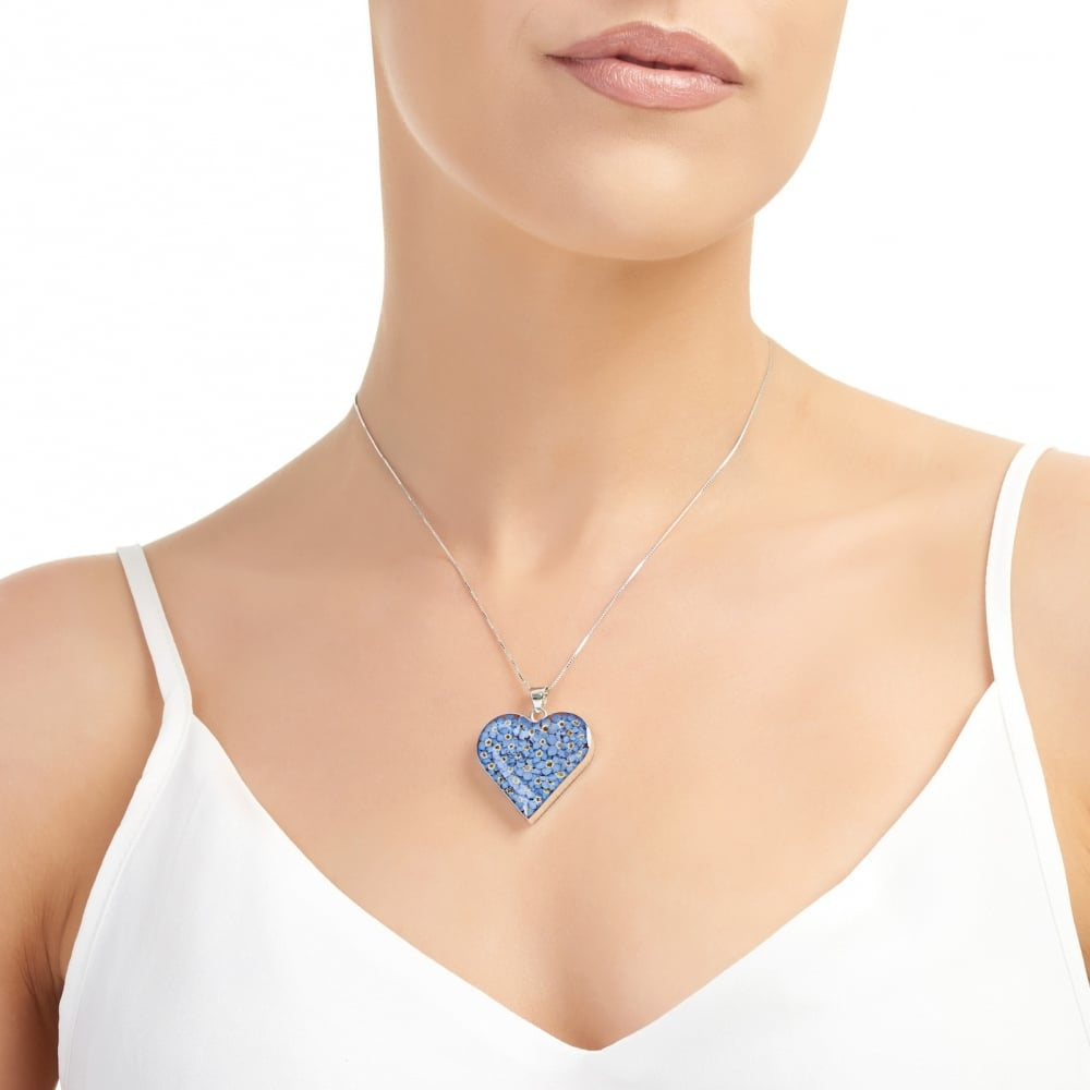 Silver Pendant - Forget me not - Med Heart
