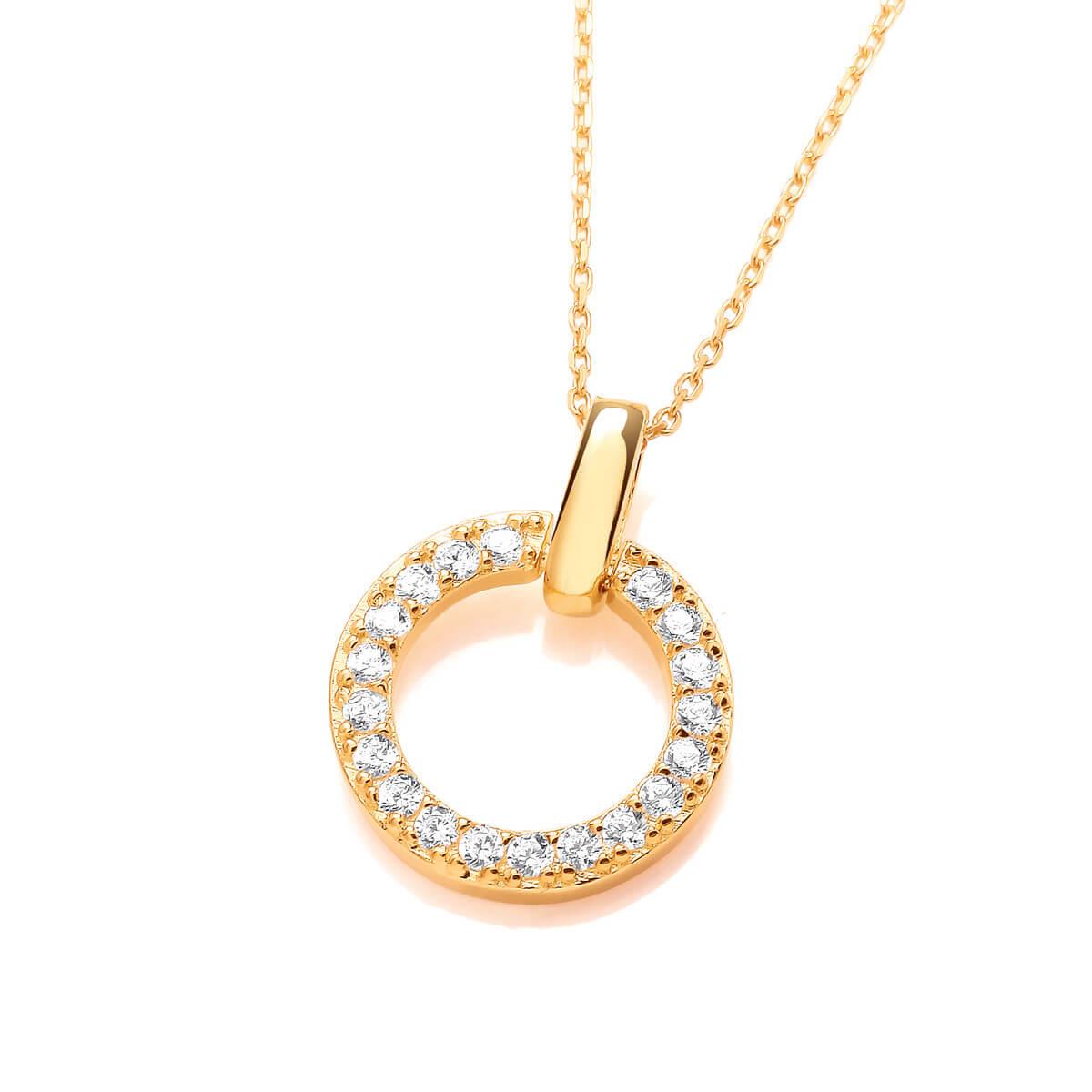 Silver Cubic Zirconia & Gold Circle Pendant With Chain
