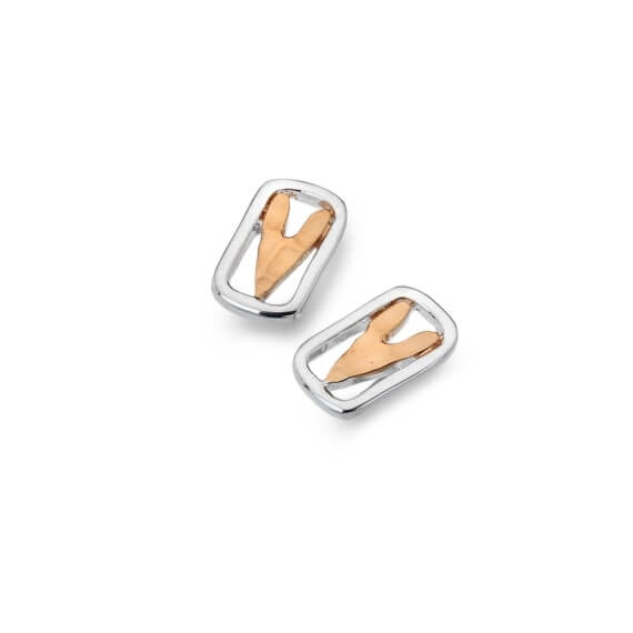 Origins Framed Rose Gold Plated Heart Stud Earrings
