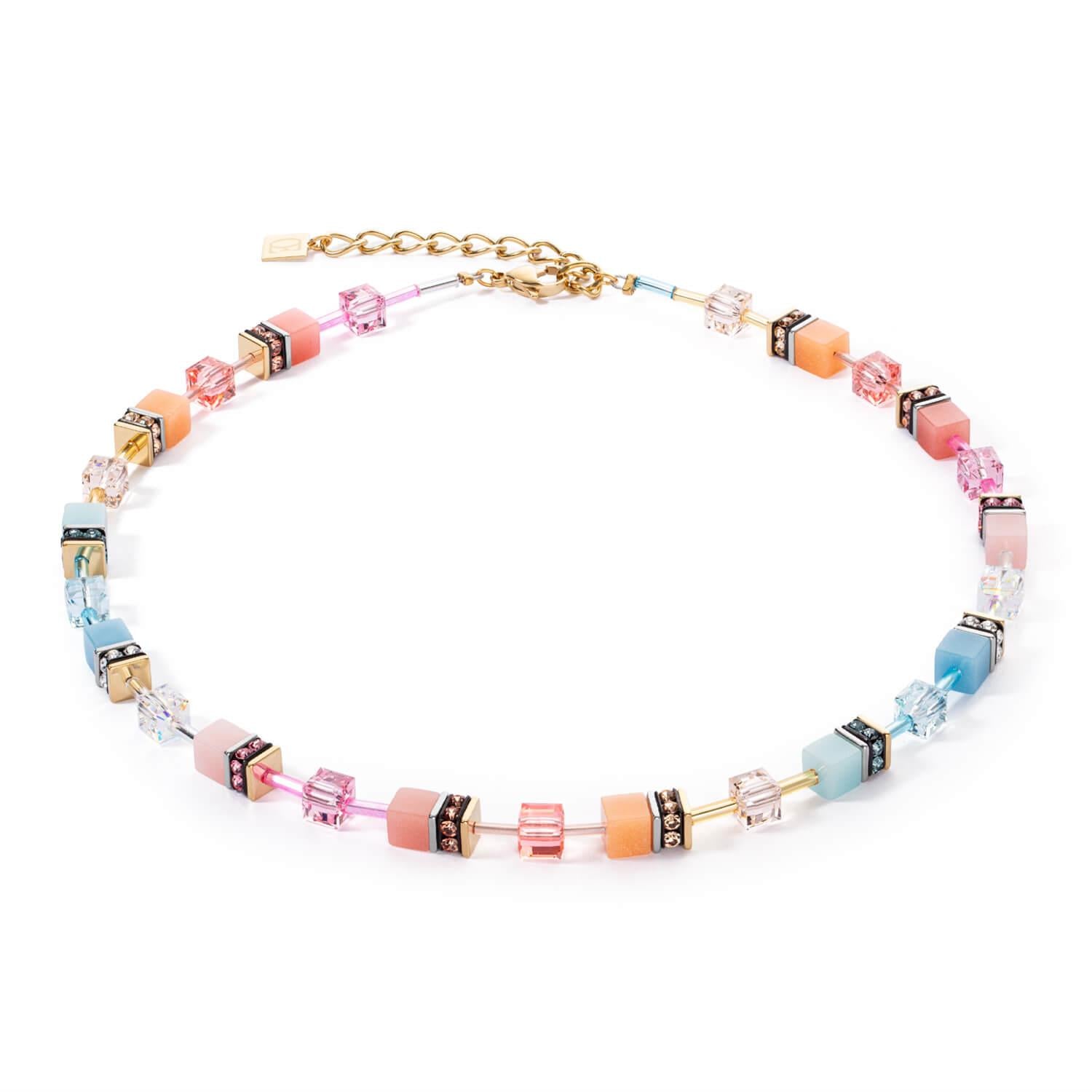 GeoCUBE Iconic Necklace In Aqua & Apricot