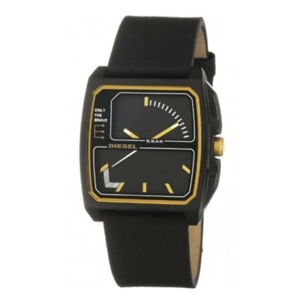 Gents Black 'Only the brave' Leather Strap Watch