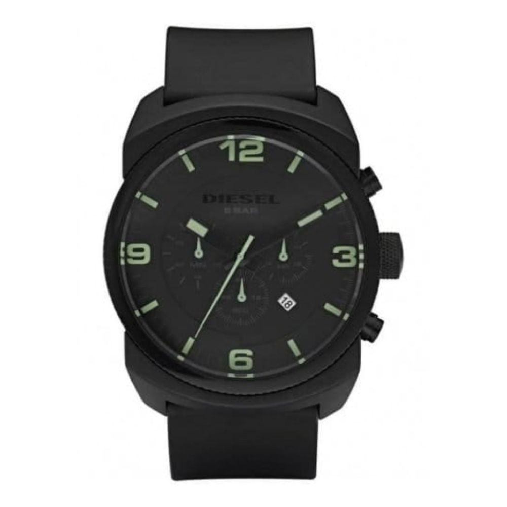Gents Luminous Numerals & Black Rubber Strap Watch