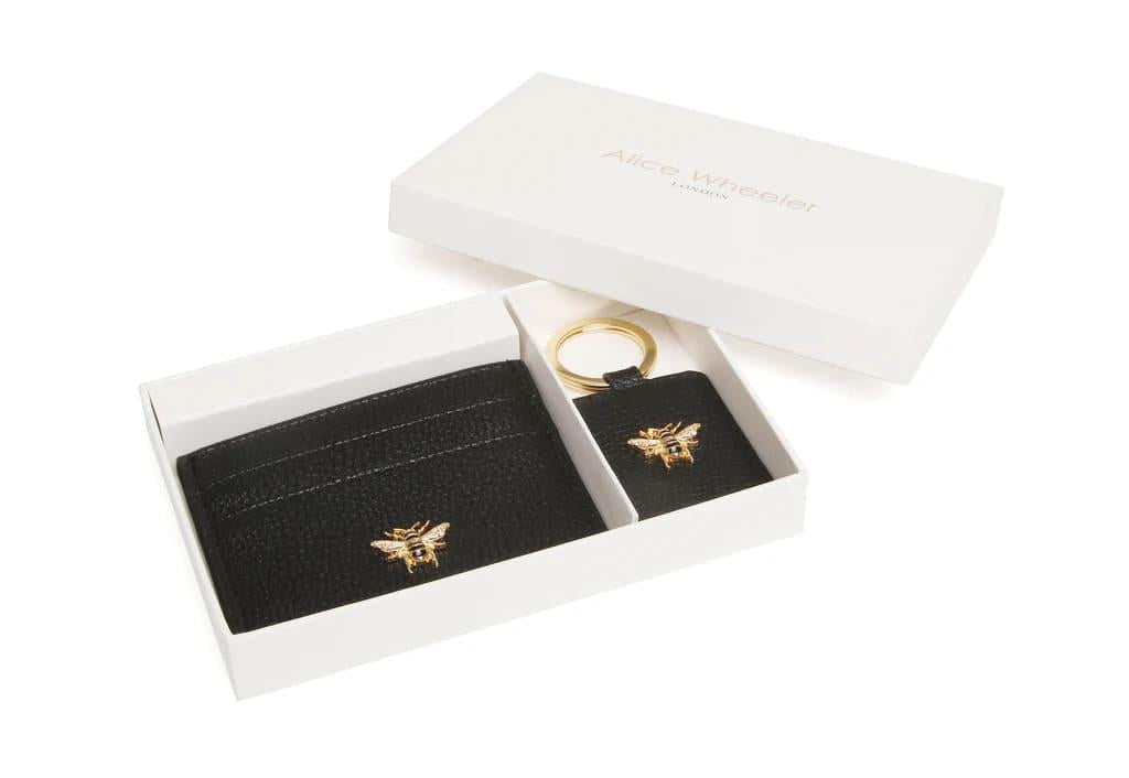 Bow Card Holder & Key Ring Gift Set In Black