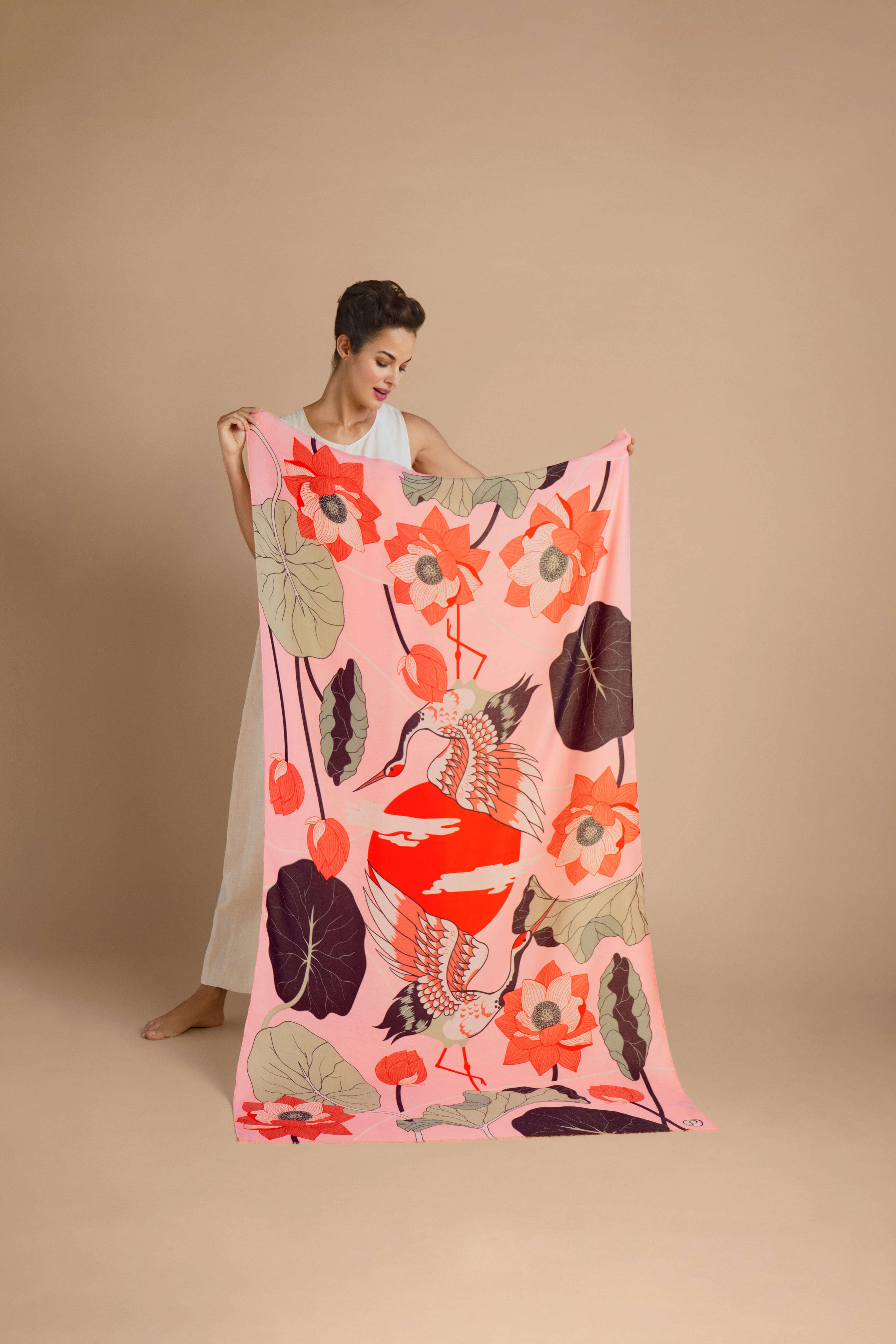 Crane at Sunrise Print Scarf - Petal