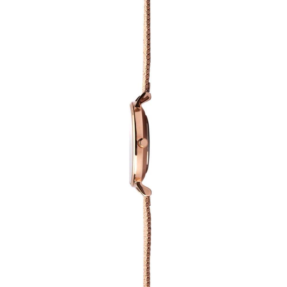 Rose Gold Plated Mesh Strap & Case With White Stone Set Dial Ladies Watch