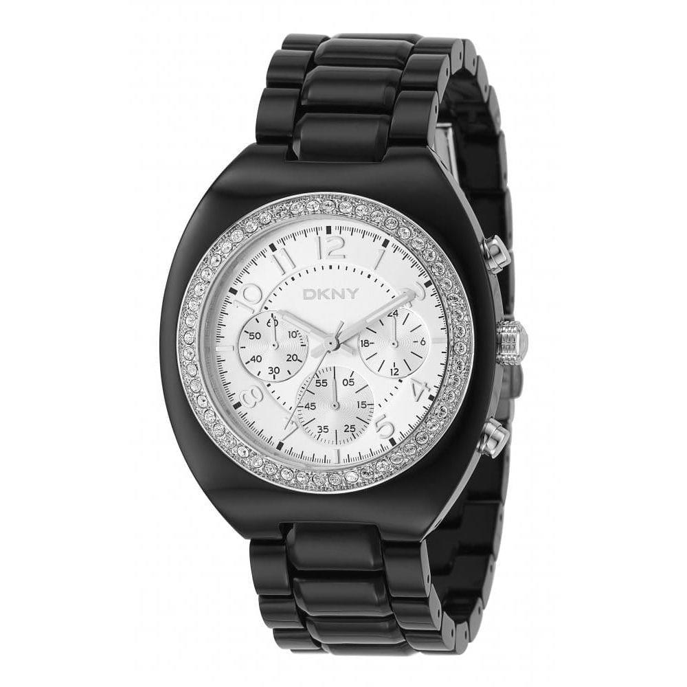 Ladies Crystal Black And Silver Analogue Resin Wristwatch