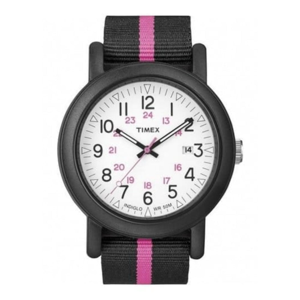 Ladies Pink And Black Camper Strap Watch