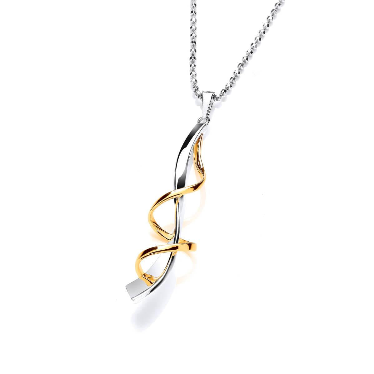 Silver & Gold Twizzle Drop Pendant With Silver Chain