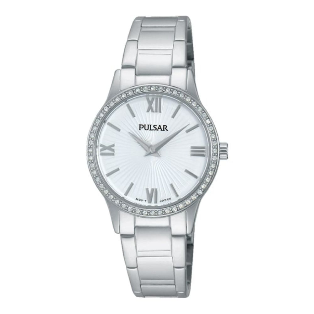 Womens Chrome Bracelet Watch with Crystals